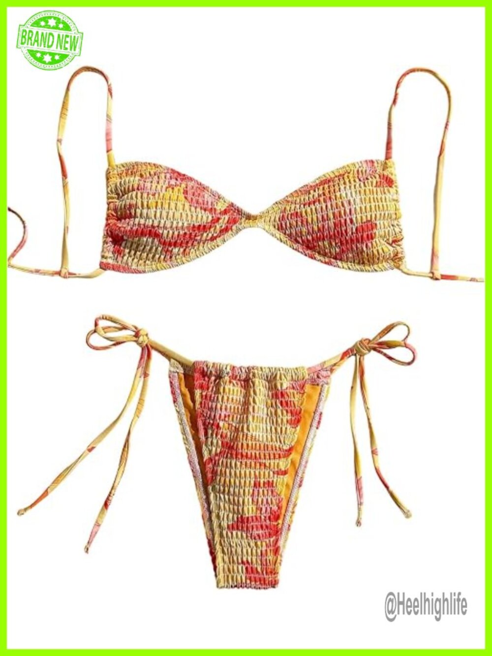 Triangle Bikini Set Textured Smocked String Swimsuit Two Piece Bathing Suit